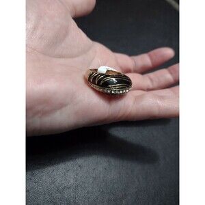Gold tone black enamel rhinestone ring